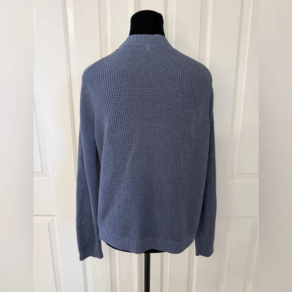 Muji Linen Blend Cardigan Sweater Sz M Womens Blue V Neck Mesh Minimal Open Knit - Picture 6 of 13